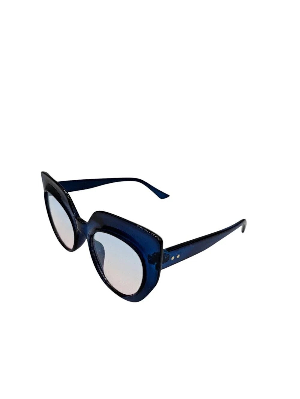 Vintage Mod Style Cat Eye Sunglasses Thick Plastic Rim Clear Blue
